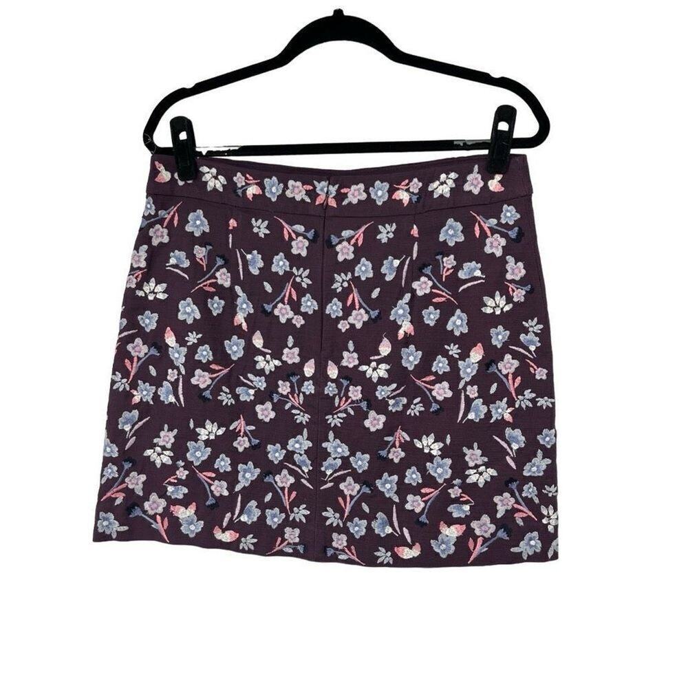 Loft Dark‎ Plum Floral Embroidered Mini Skirt Sz 10 NWT